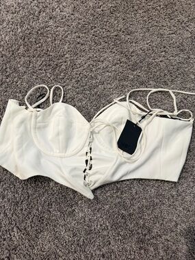 White Lace-Up Bustier Top